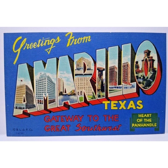 Greetings From Amarillo Texas Big Large Letter Linen Postcard Beals Unused - Picture 1 of 2